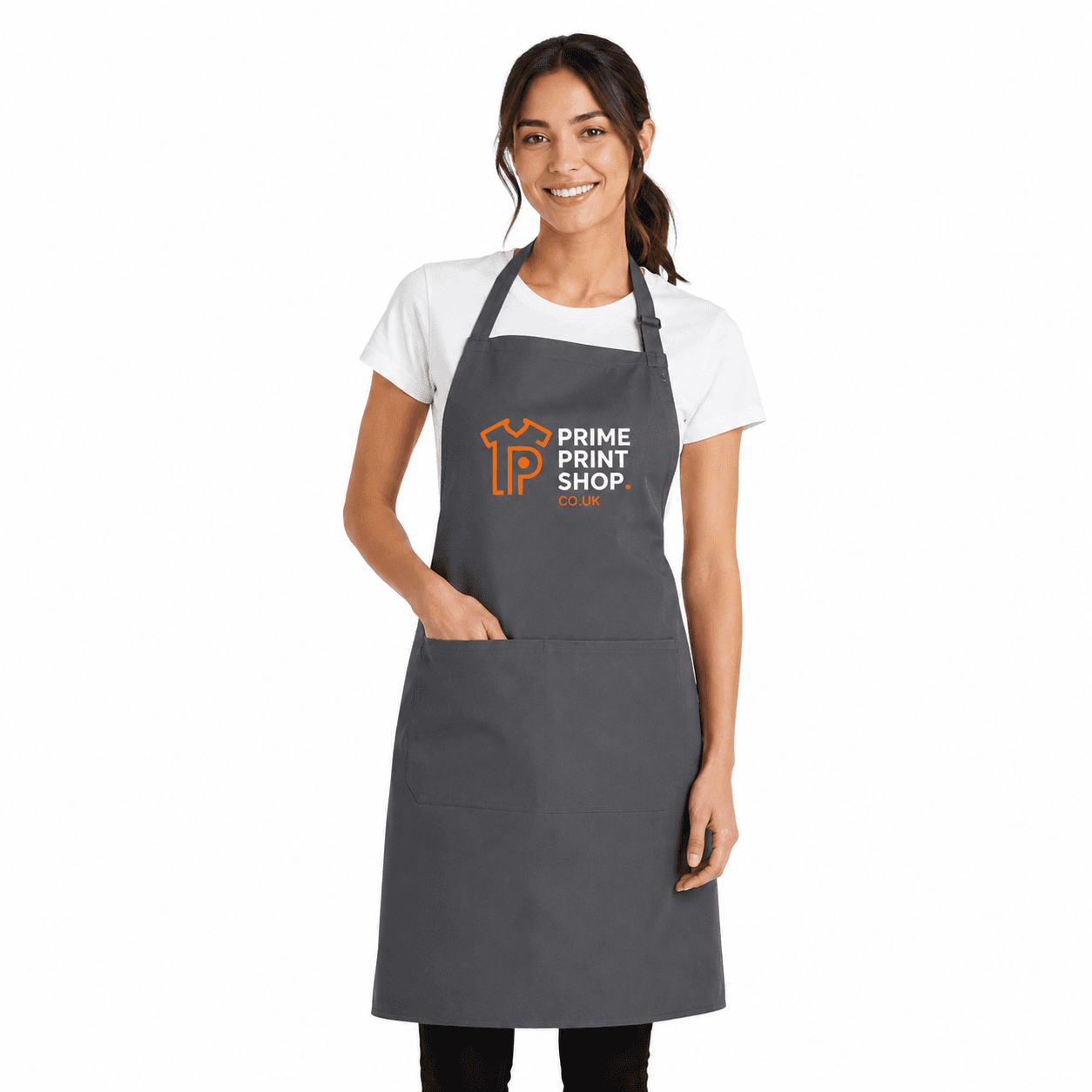Brand Lab Adjustable Bib Pocket Apron — UK custom print, Charcoal Grey preview